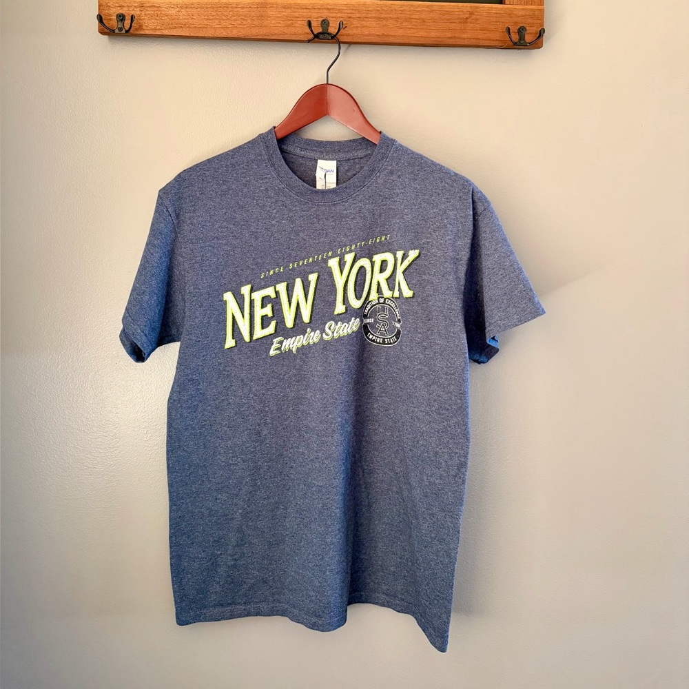 Gildan Medium New York Empire State Graphic Tee Gray Short Sleeve Heather Gray - Picture 2 of 8